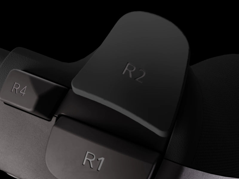 Gros plan sur la gâchette R2 et les boutons R1 et R4