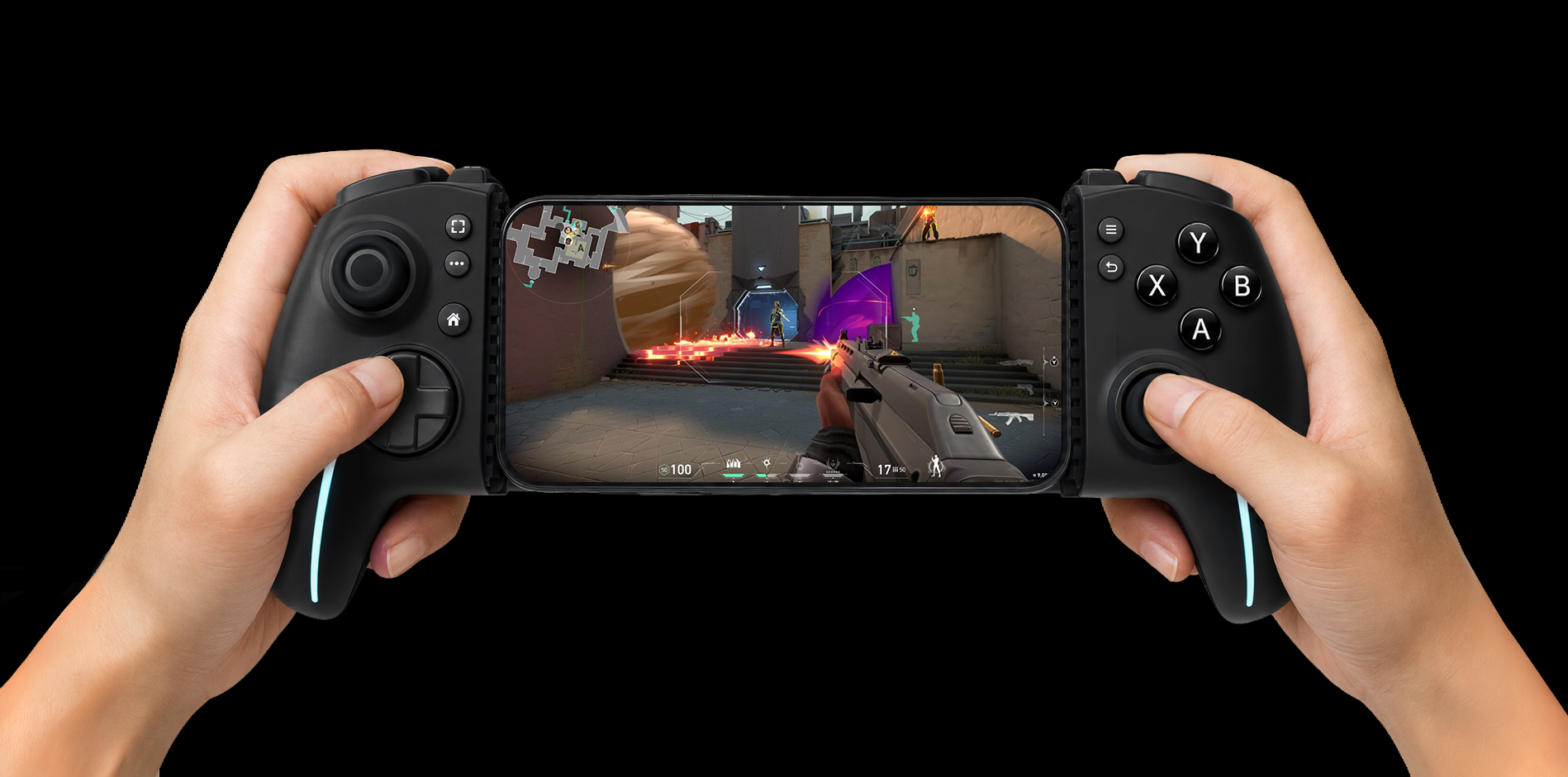 Osyn Pro en main, jeu console à l'écran du téléphone