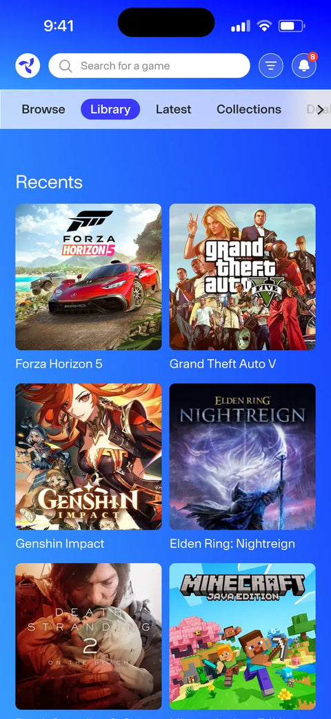 App Osyn, bibliothèque de jeux