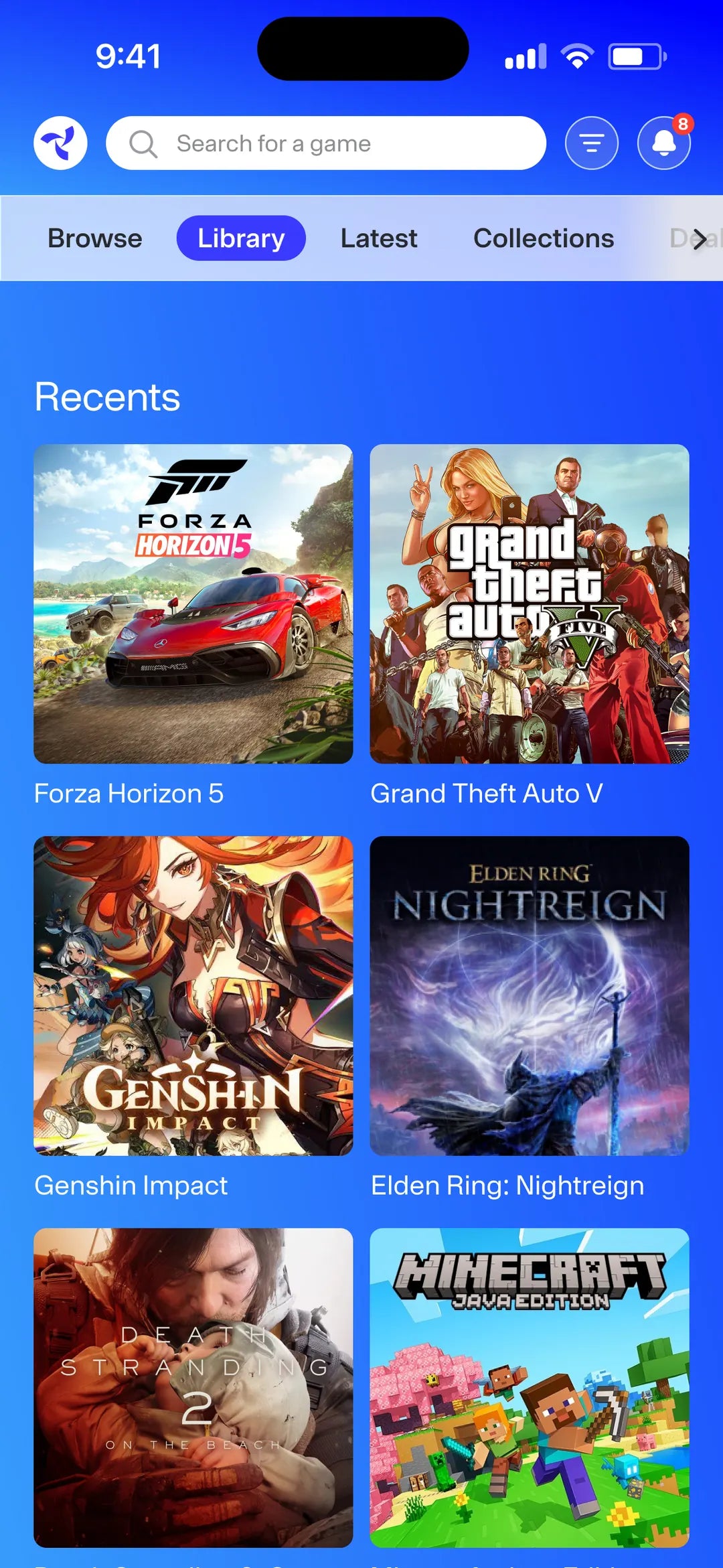 App Osyn, bibliothèque de jeux