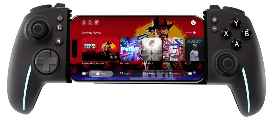 La manette Osyn Pro avec un smartphone qui affiche l’app Osyn.